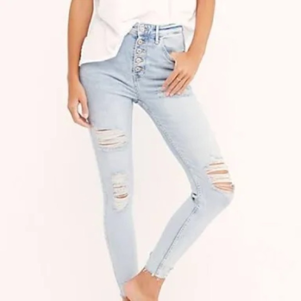 Free People Light Blue Ripped Skinny Jeans